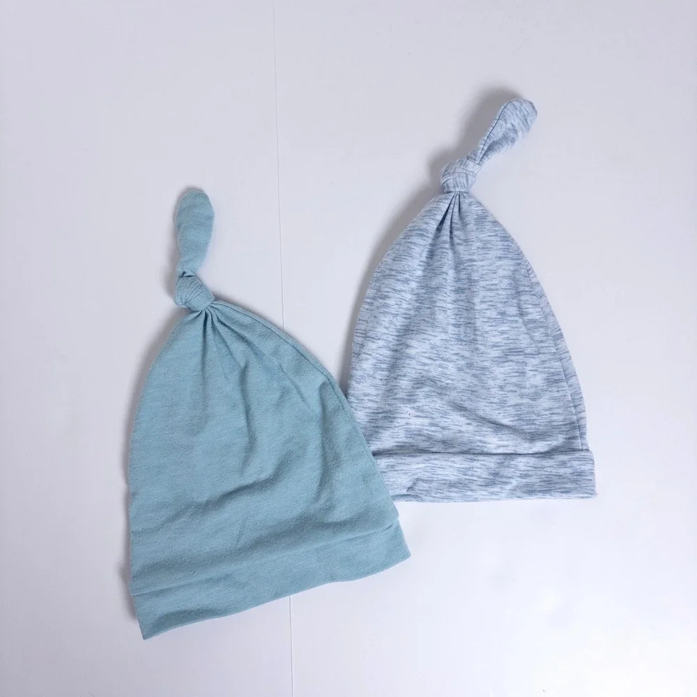 Copper Pearl Top Knot Hat Blue Heathered 2-Piece Set Newborn